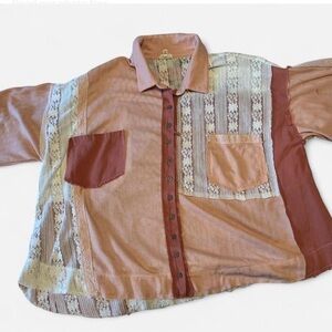 POL Peach and White Lace Detail Top